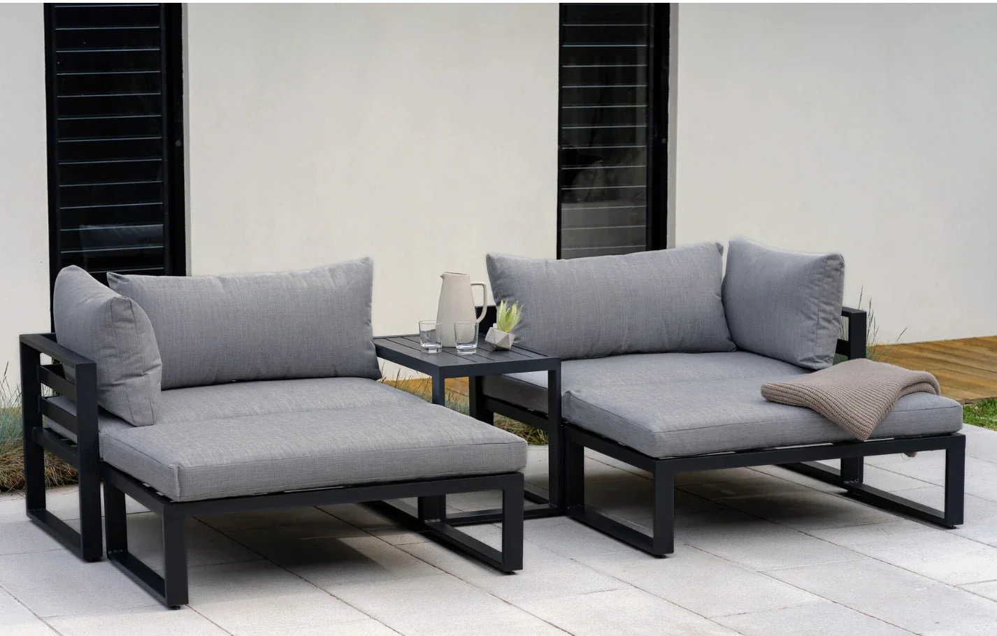 Santorini Grey 4 Seater Modular Aluminium Lounge Set with Side Cushions - Image 8