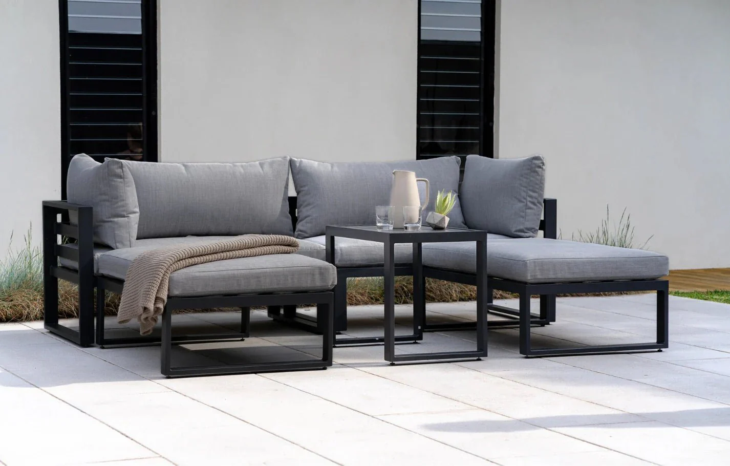 Santorini Grey 4 Seater Modular Aluminium Lounge Set with Side Cushions - Image 9