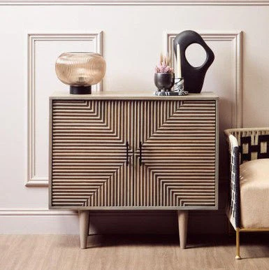Satna Jute Black and White Design Mango Wood Sideboard - Image 6