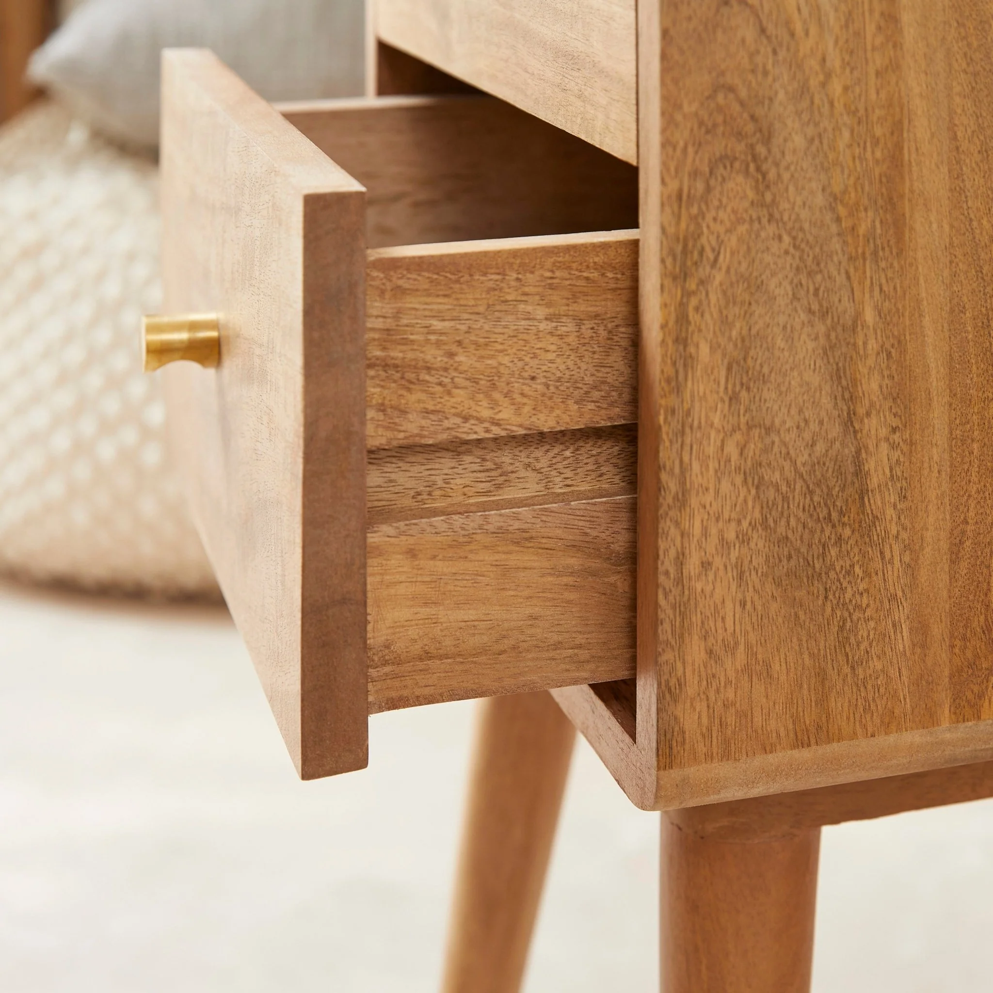 Scandinavian Light Walnut Logan Narrow Bedside Table - Image 3