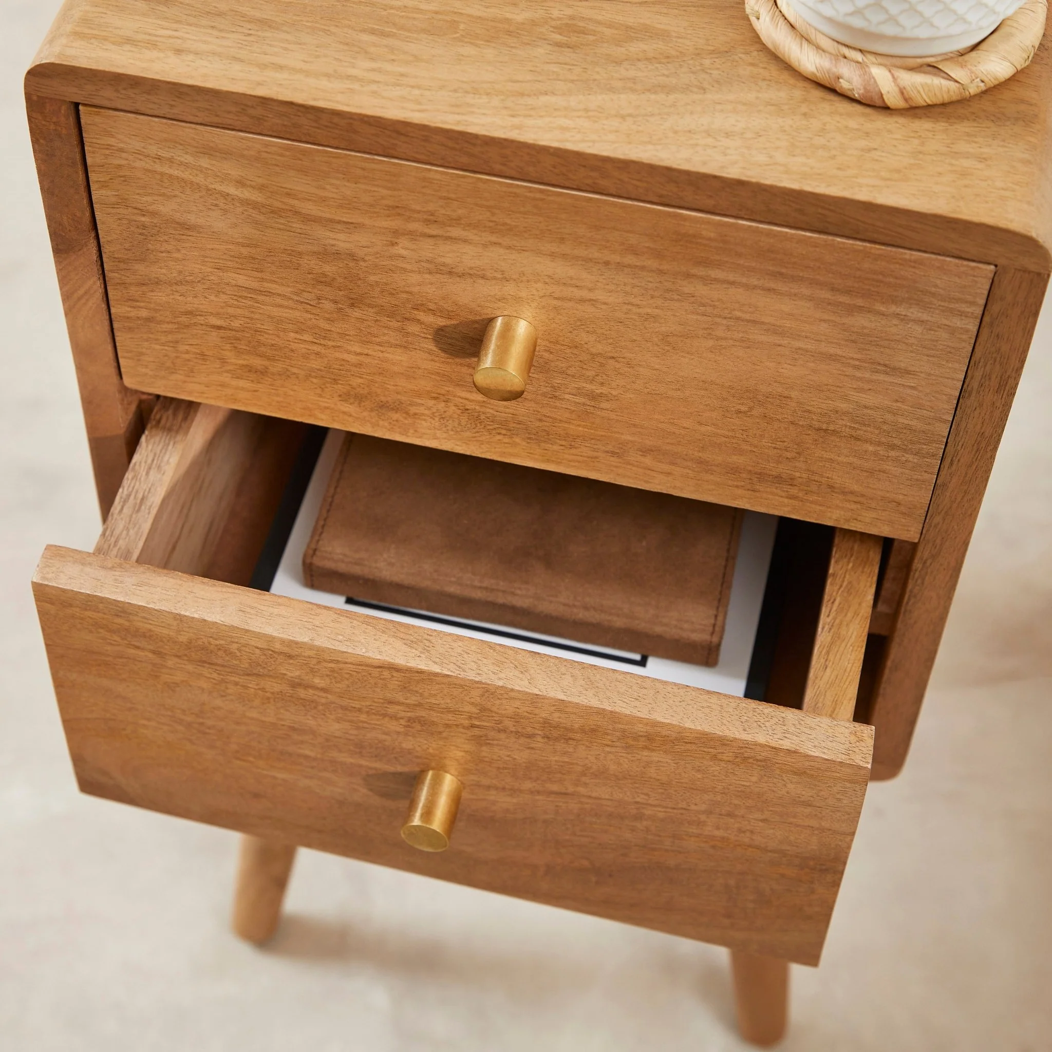 Scandinavian Light Walnut Logan Narrow Bedside Table - Image 4
