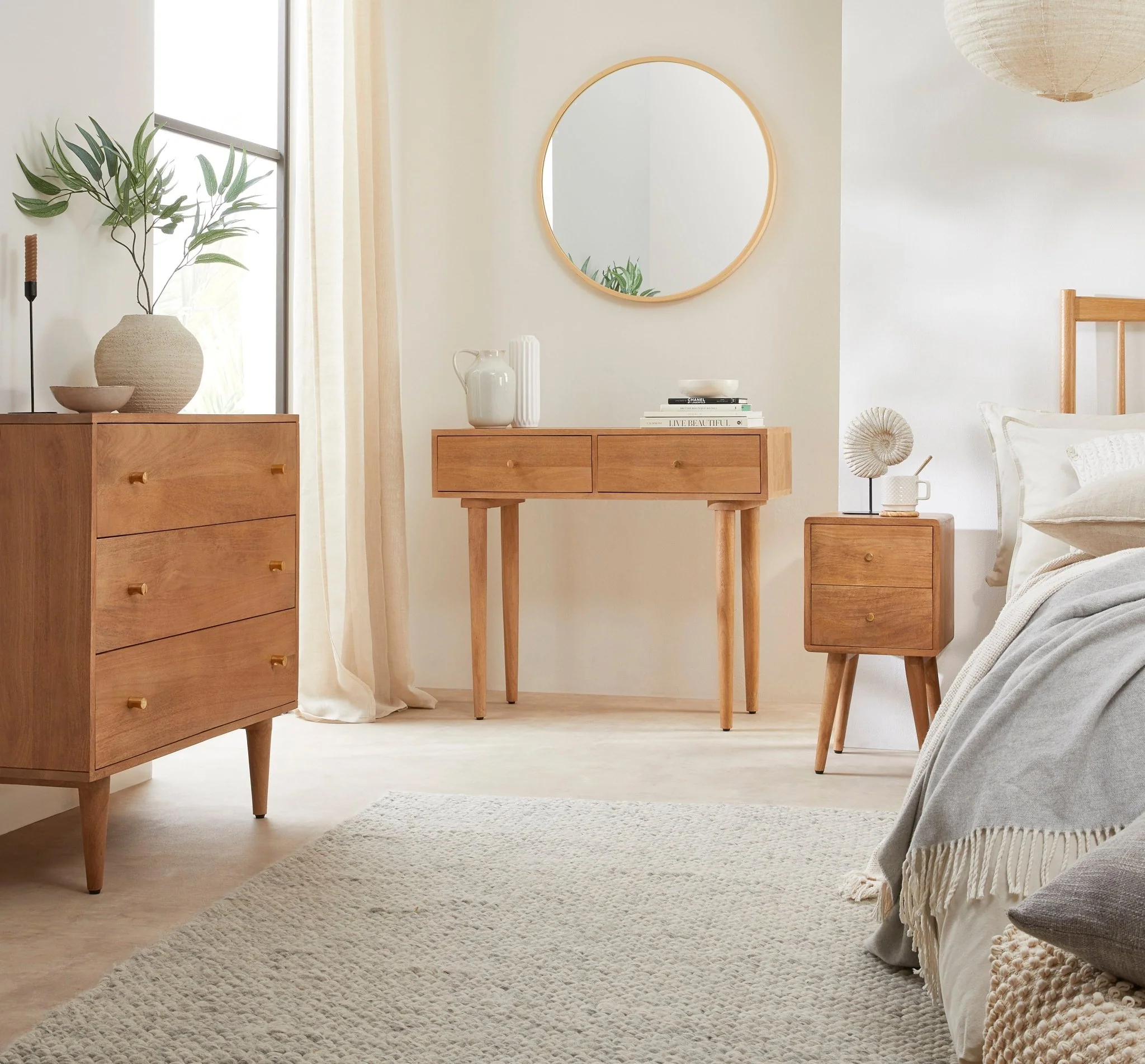 Scandinavian Light Walnut Logan Narrow Bedside Table - Image 6