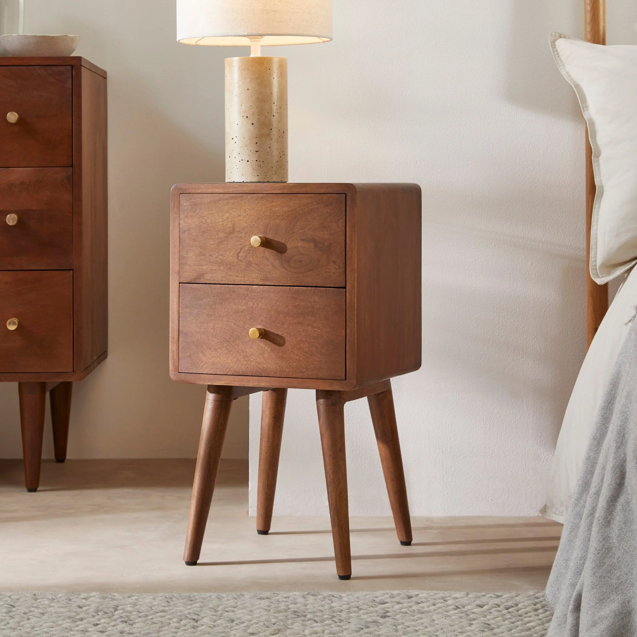 Scandinavian Walnut Logan Narrow Bedside Table - Image 2
