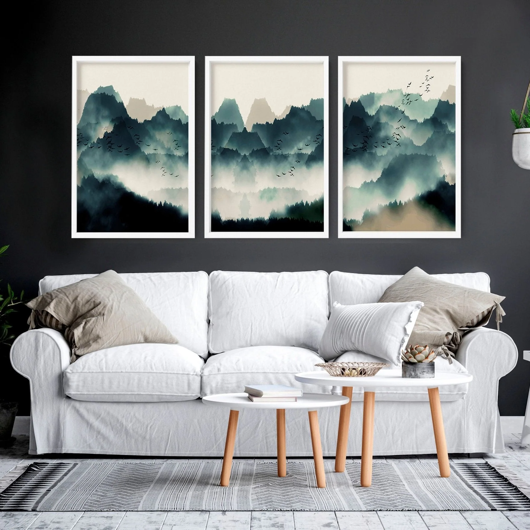 Set of 3 framed prints | Large Scandinavian wall art - Image 2