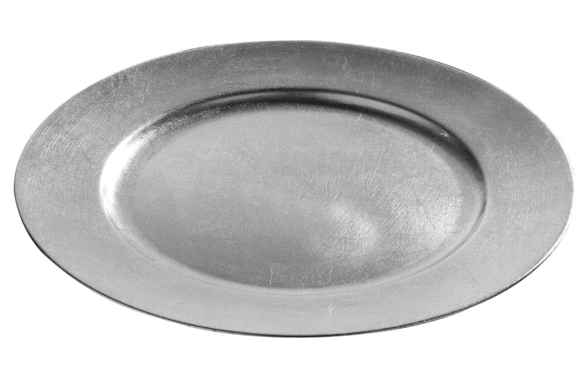 Set of Four 33cm Dia Flat Style Silver Decorative Charger Plates - Image 12