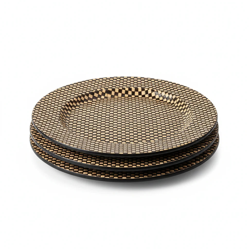 Set of Four 33cm Dia Pandanus Black and Natural Charger Plates