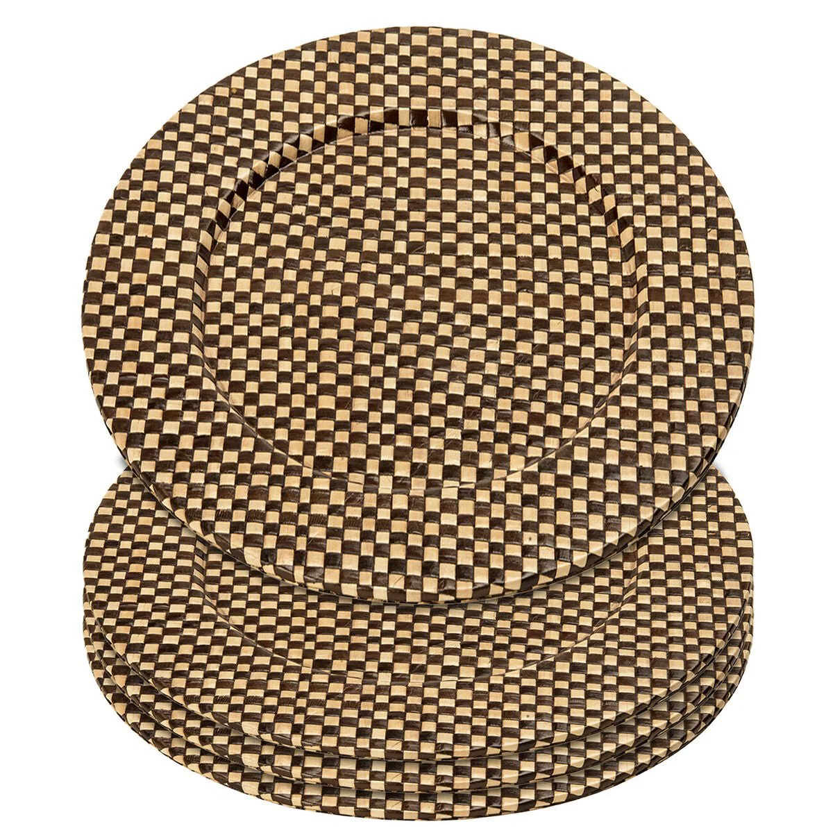 Set of Four 33cm Dia Pandanus Black and Natural Charger Plates - Image 11