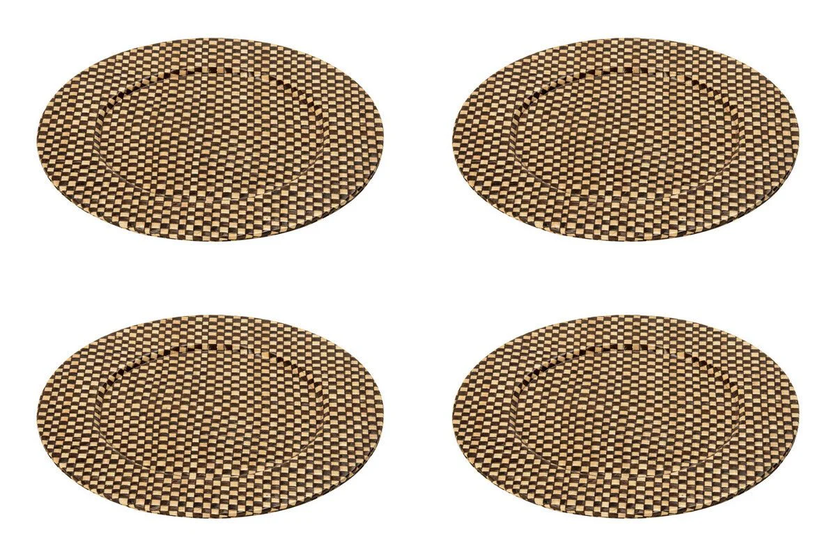 Set of Four 33cm Dia Pandanus Black and Natural Charger Plates - Image 12