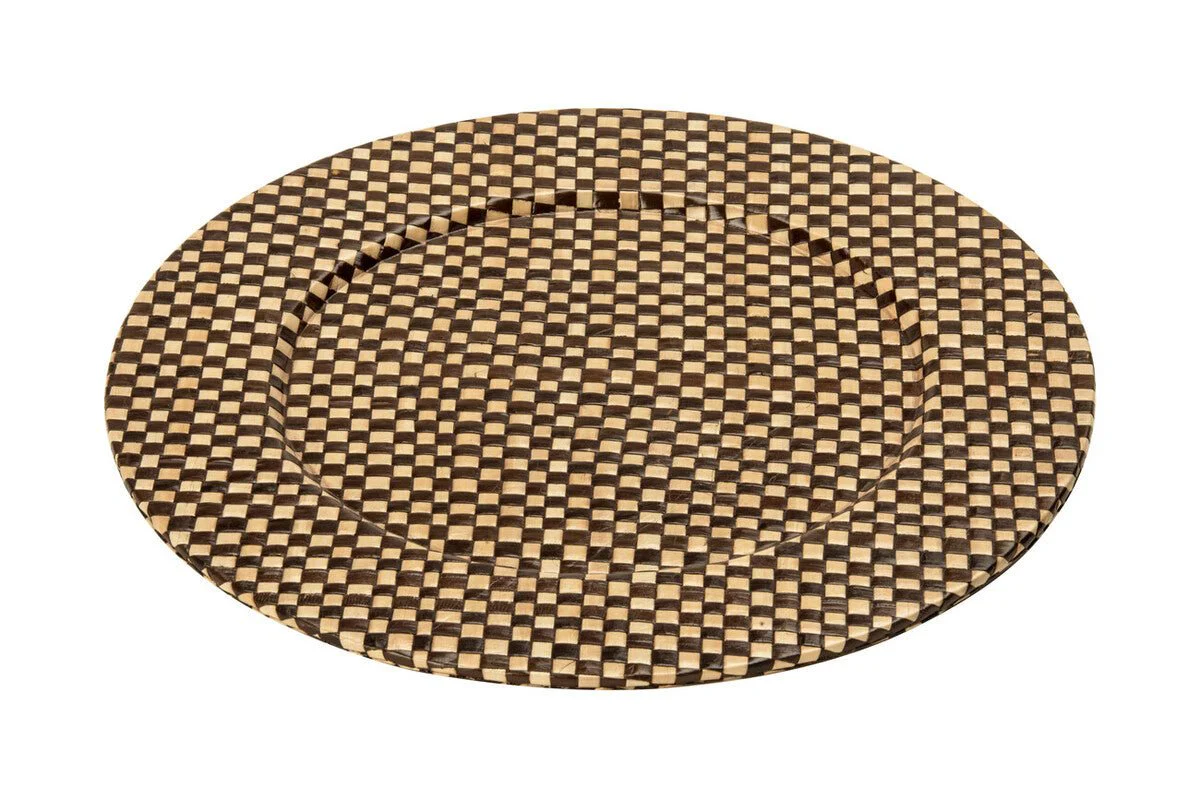 Set of Four 33cm Dia Pandanus Black and Natural Charger Plates - Image 13