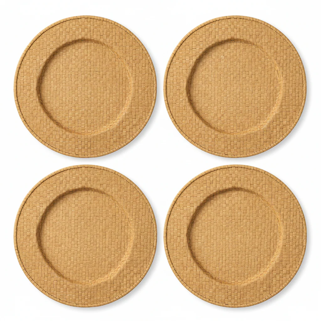 Set of Four 33cm Dia Pandanus Natural Charger Plates