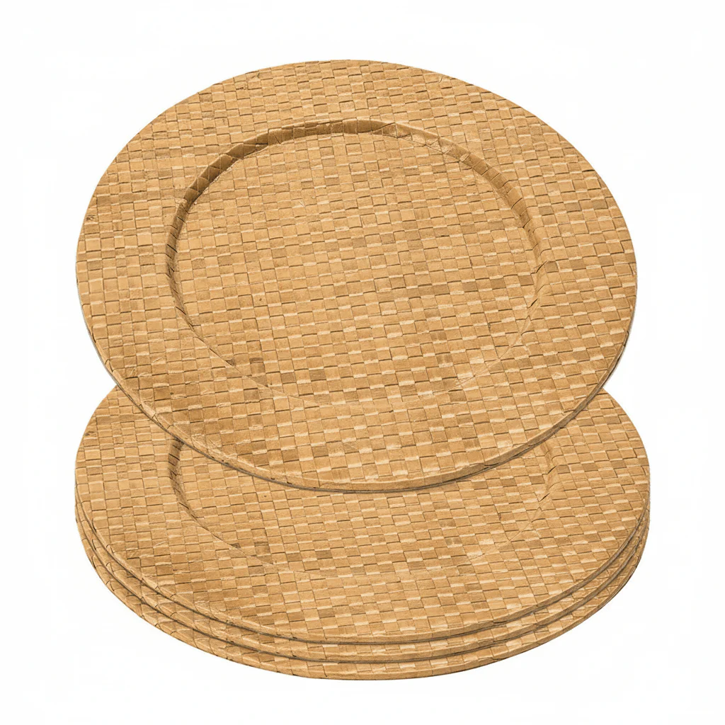 Set of Four 33cm Dia Pandanus Natural Charger Plates - Image 11