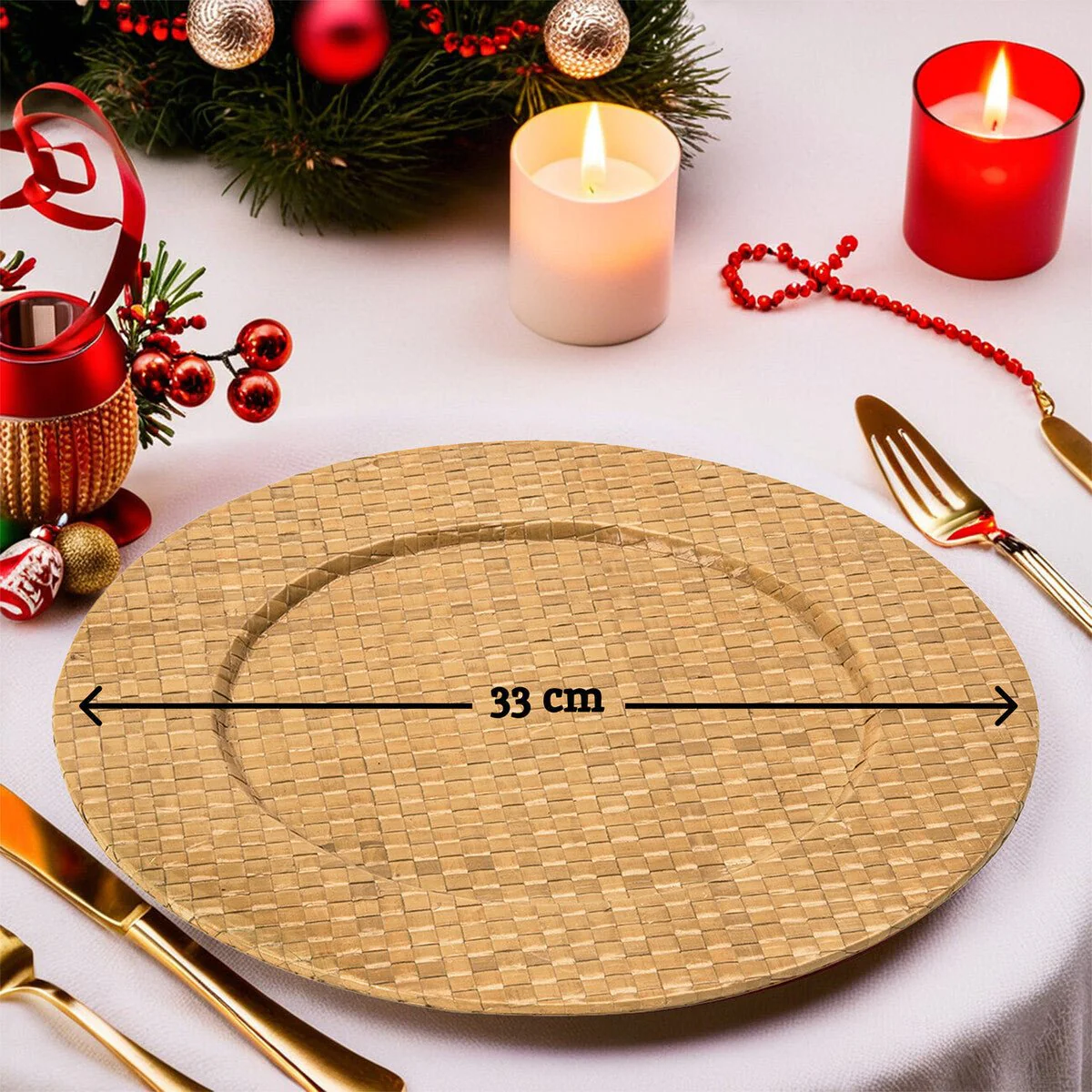 Set of Four 33cm Dia Pandanus Natural Charger Plates - Image 14