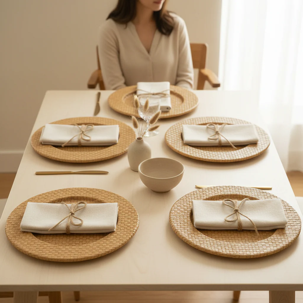 Set of Four 33cm Dia Pandanus Natural Charger Plates - Image 2