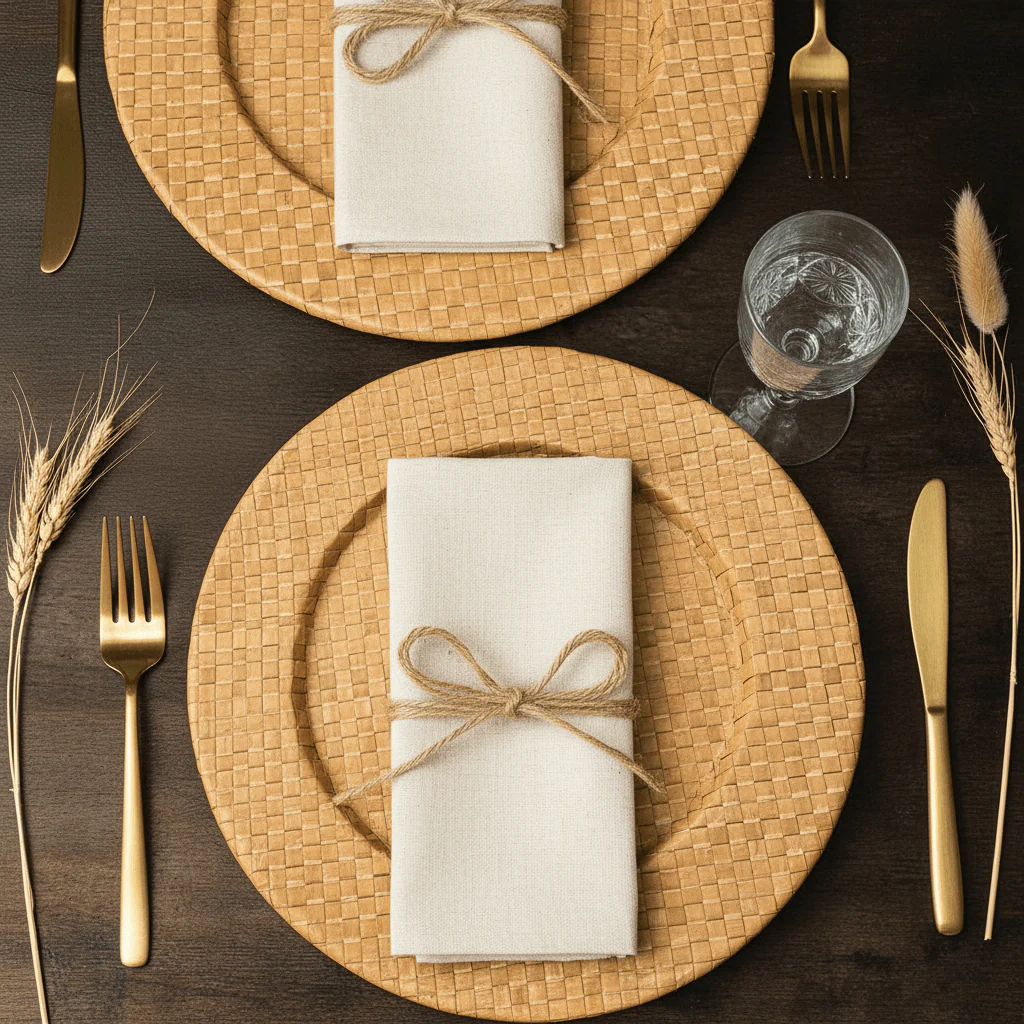 Set of Four 33cm Dia Pandanus Natural Charger Plates - Image 4
