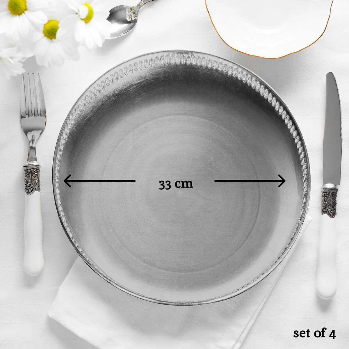 Set of Four 33cm Dia Radiance Silver Decorative Chargers - Image 9