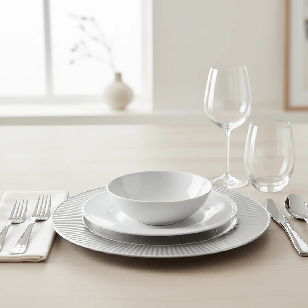 Set of Four 33cm Dia Redbud Silver Charger Plates