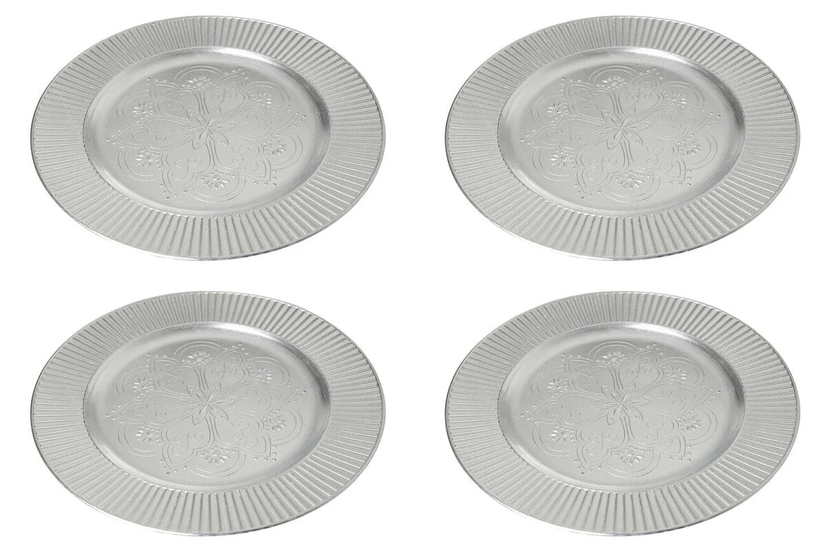 Set of Four 33cm Dia Redbud Silver Charger Plates - Image 5
