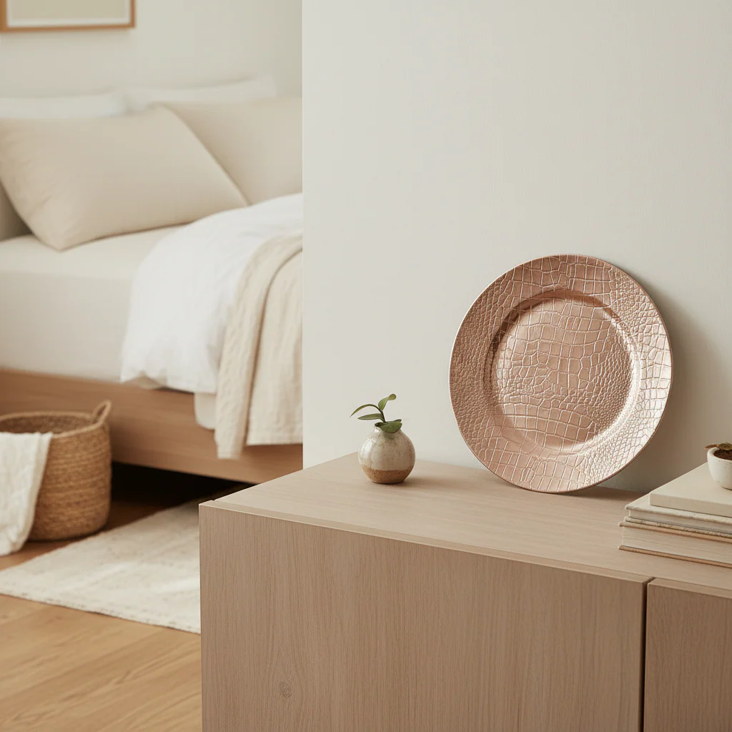 Set of Four 33cm Dia Rose Gold Crocodile Effect Charger Plates - Image 4