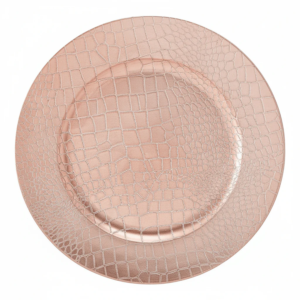Set of Four 33cm Dia Rose Gold Crocodile Effect Charger Plates - Image 7