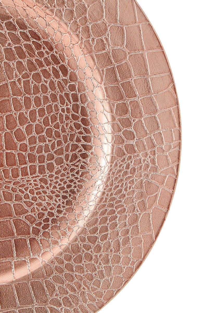 Set of Four 33cm Dia Rose Gold Crocodile Effect Charger Plates - Image 8