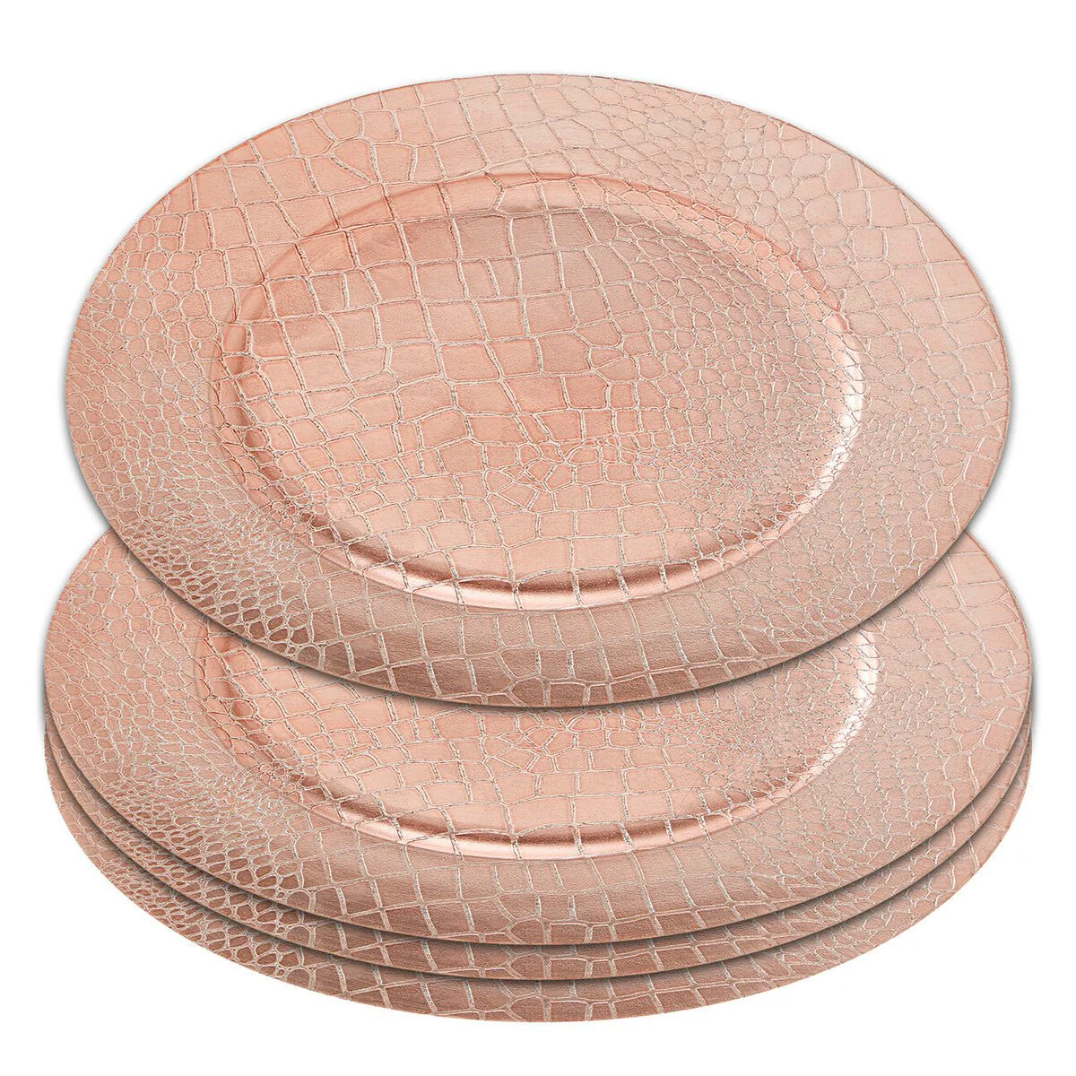 Set of Four 33cm Dia Rose Gold Crocodile Effect Charger Plates - Image 9
