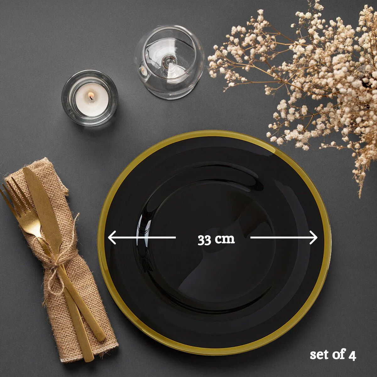 Set of Four Ida 33cm Dia Black Glass Charger Plates - Image 12
