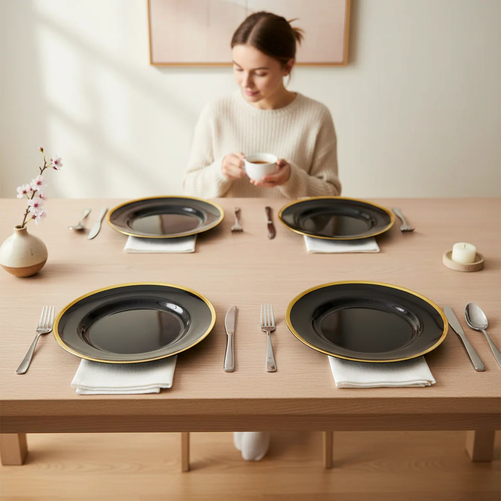 Set of Four Ida 33cm Dia Black Glass Charger Plates - Image 2