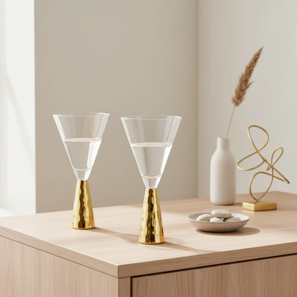 Set Of Two Astrid Wine Glasses With Gold Finish Stem - Image 3
