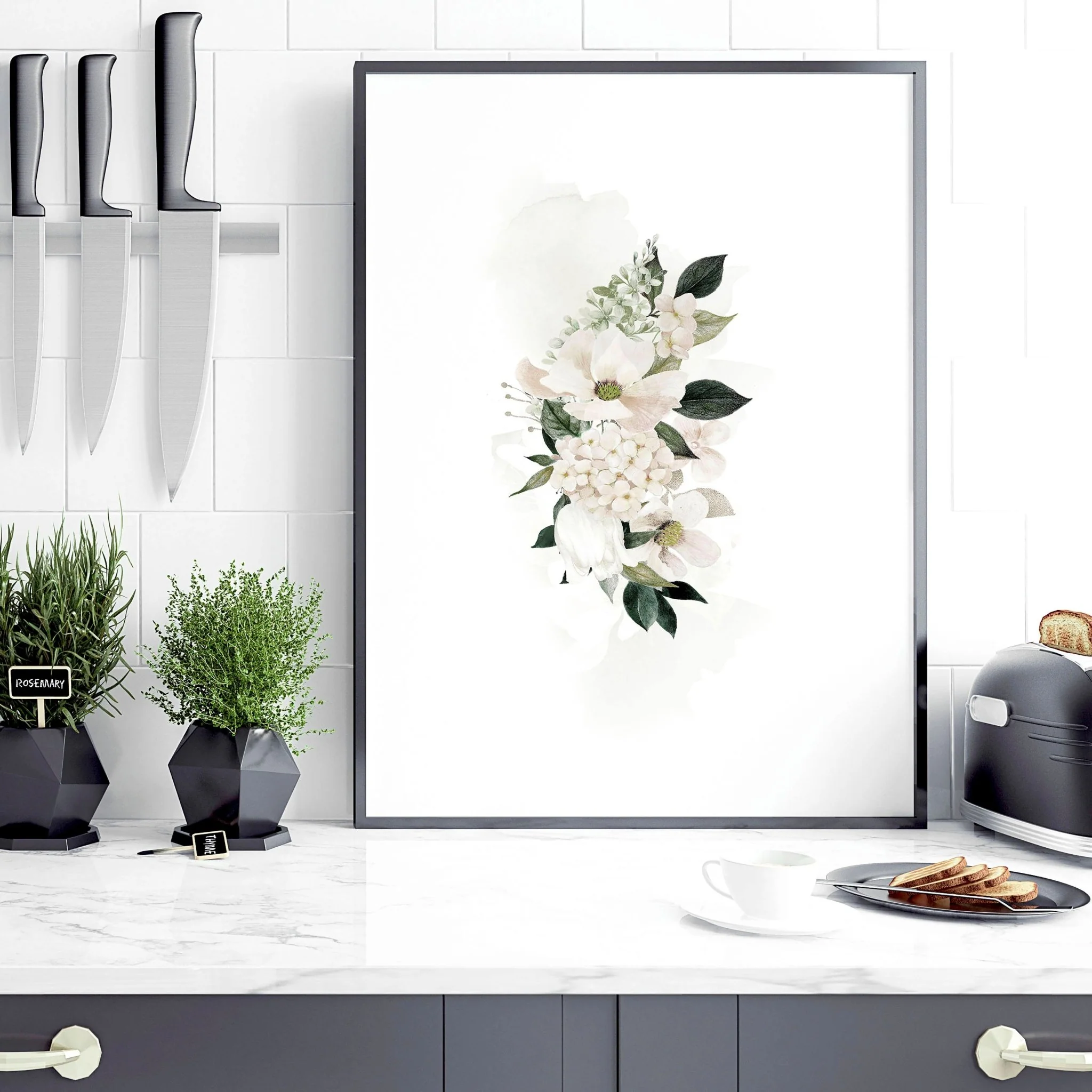Kitchen prints set of 3 | set of 3 Shabby Chic Floral art prints - Image 5