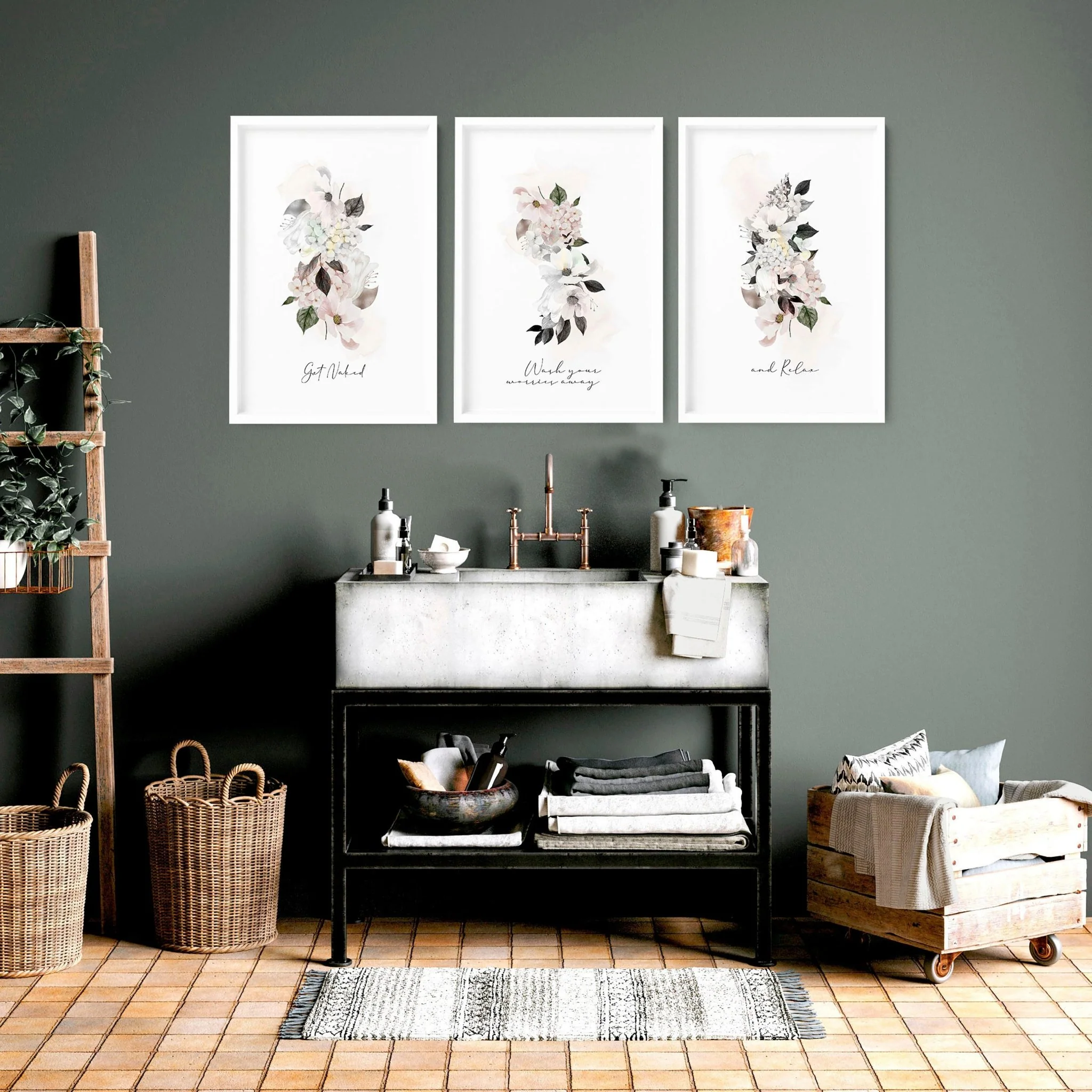 Framed bathroom art | set of 3 Shabby Chic wall art - Image 8