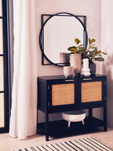 Sherman Black Wood and Rattan Two Door Side Cabinet - Image 6