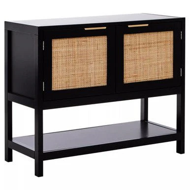 Sherman Black Wood and Rattan Two Door Side Cabinet - Image 7