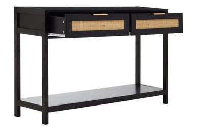 Sherman Black Wood and Rattan Two Drawer Console Table - Image 6