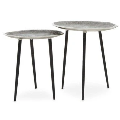 Silva Set Of Two Oak Effect Silver Top Side Tables - Image 5