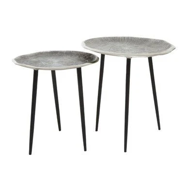 Silva Set Of Two Oak Effect Silver Top Side Tables - Image 6
