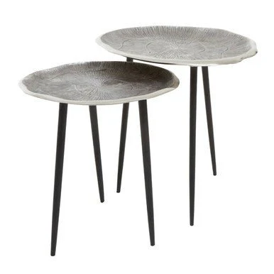 Silva Set Of Two Oak Effect Silver Top Side Tables - Image 7