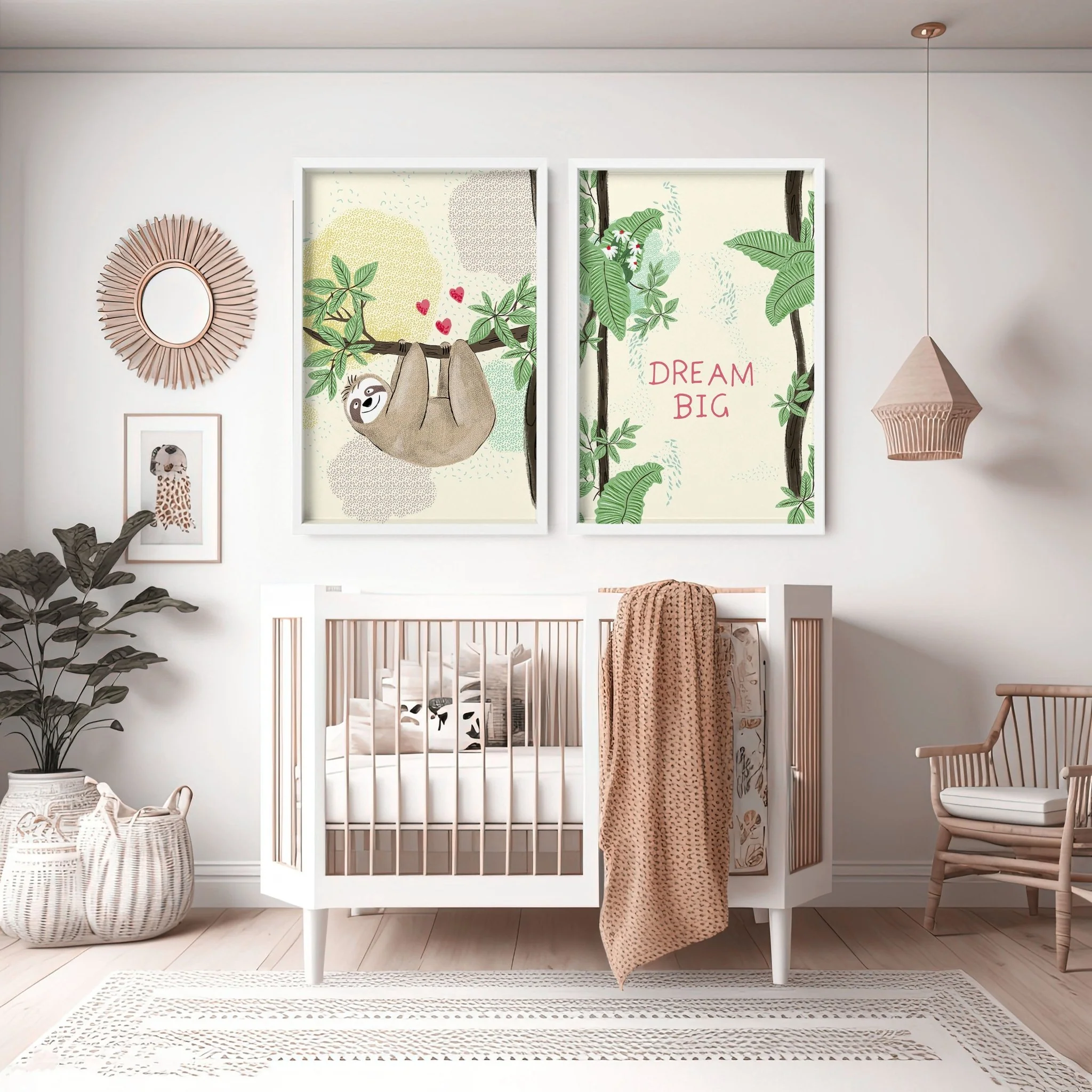 Bedroom jungle wall art for nursery | set of 2 Sloths art prints - Image 5
