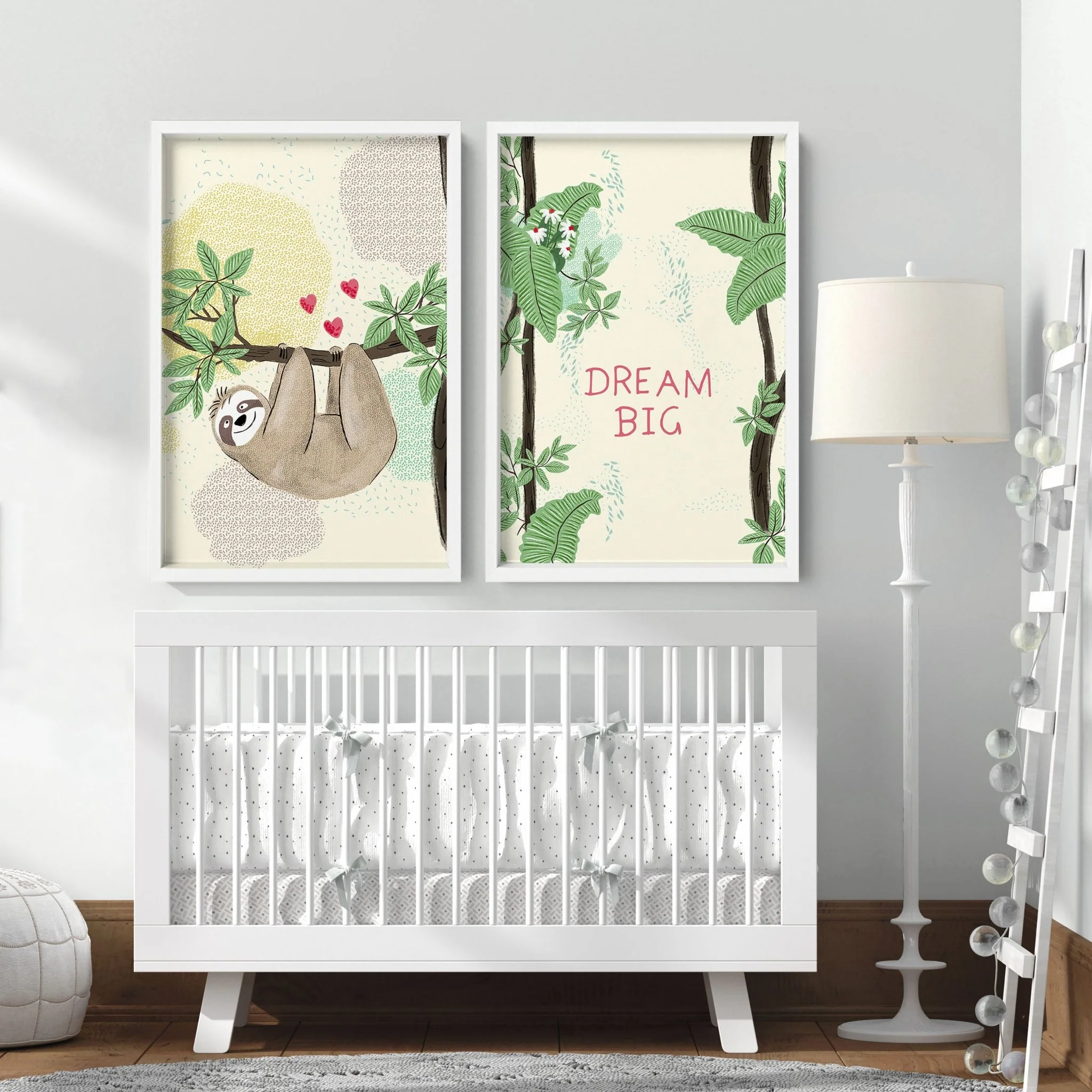 Bedroom jungle wall art for nursery | set of 2 Sloths art prints - Image 8
