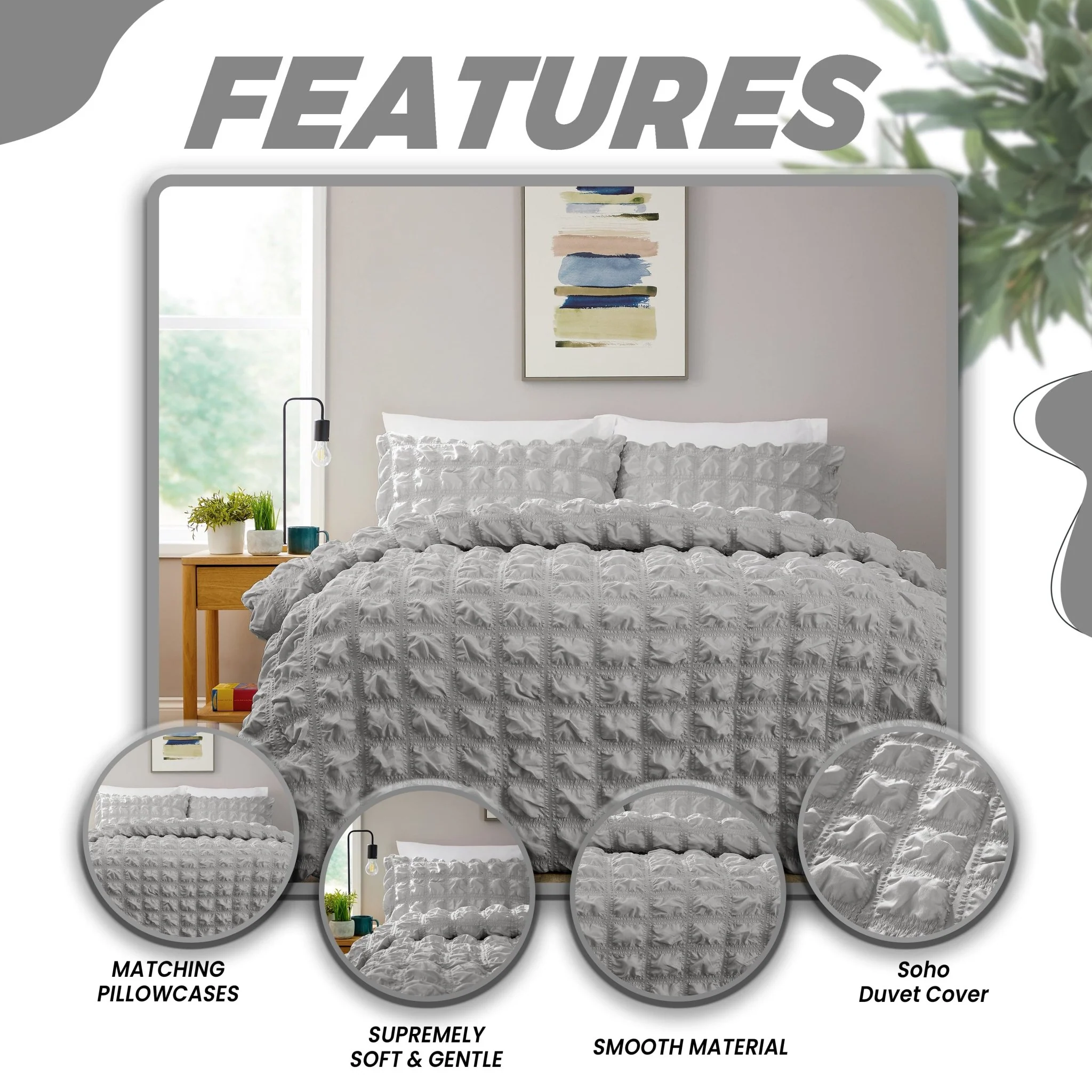 Soho Grey Microfibre Duvet Cover Set with Pillowcases Quilted Super Soft Easy Care Bedding Bed Linen Set - Image 4