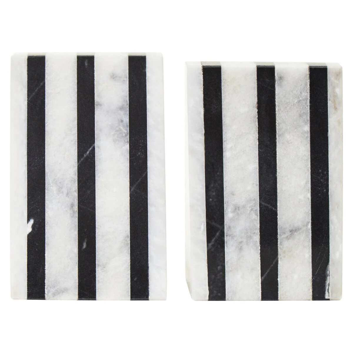 Soma Set of Two Striped White Marble Bookends - Image 4