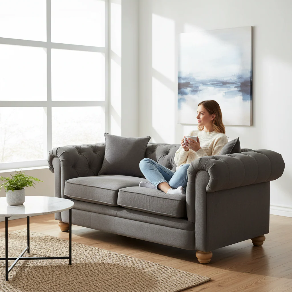 Spencer 2 Seat Grey Fabric Sofa - Image 2