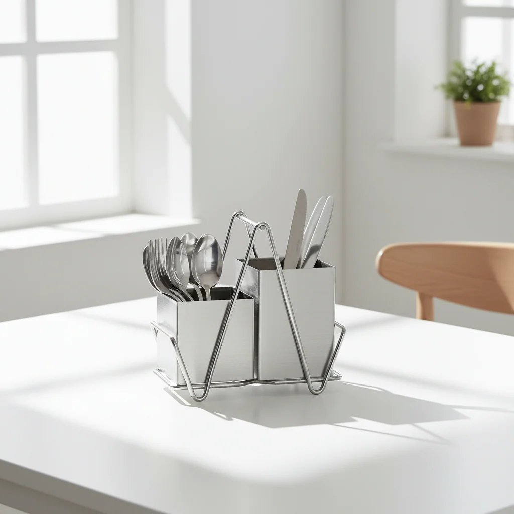Stainless Steel 2 Compartment Silver Cutlery Caddy - Image 3
