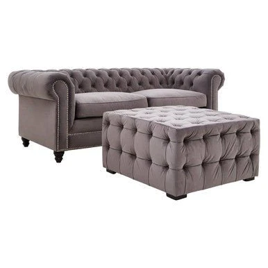 Stella Grey Velvet Button Tufted Stool - Image 8