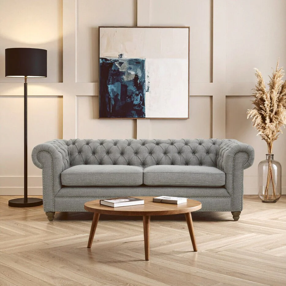 Stella Three Seat Grey Linen Sofa - Image 11