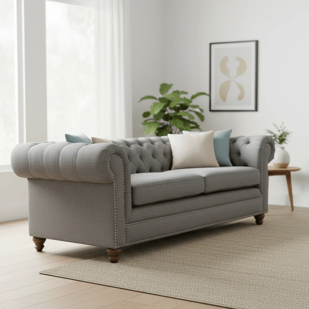 Stella Three Seat Grey Linen Sofa - Image 6