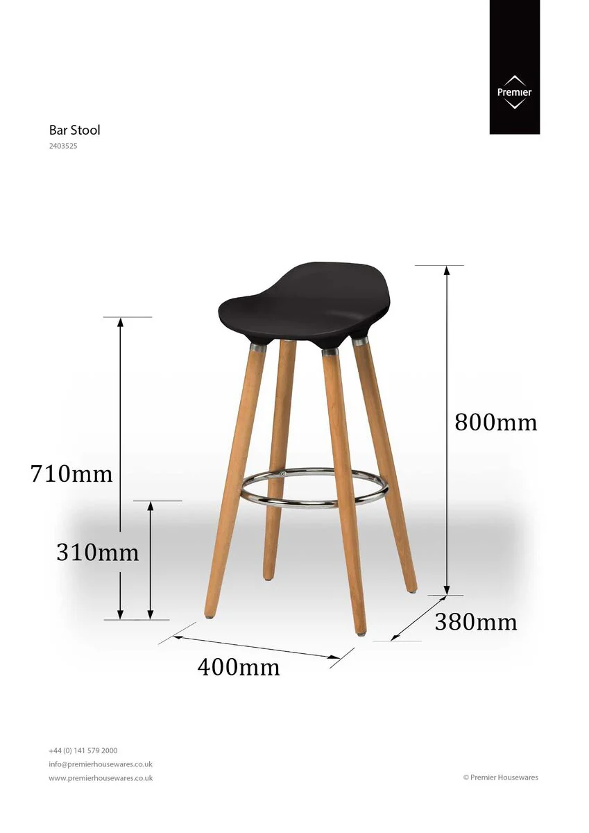 Stockholm Black Abs Beech Wood Bar Stool - Image 7