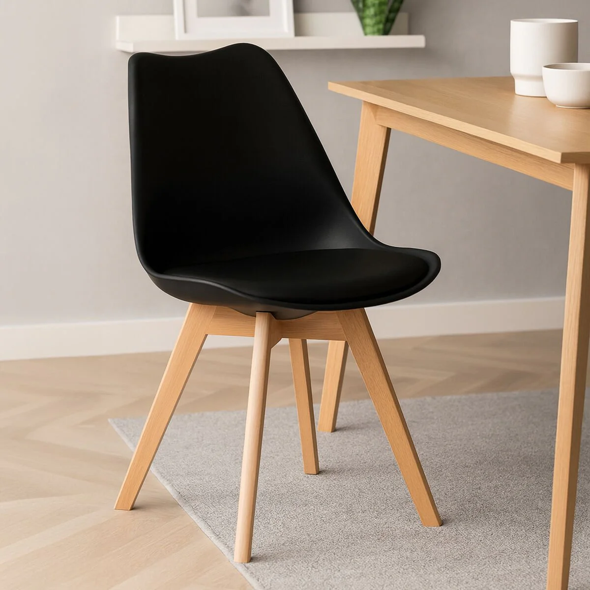 Stockholm Black Chair With Cushion And Beech Wood Legs - Image 2