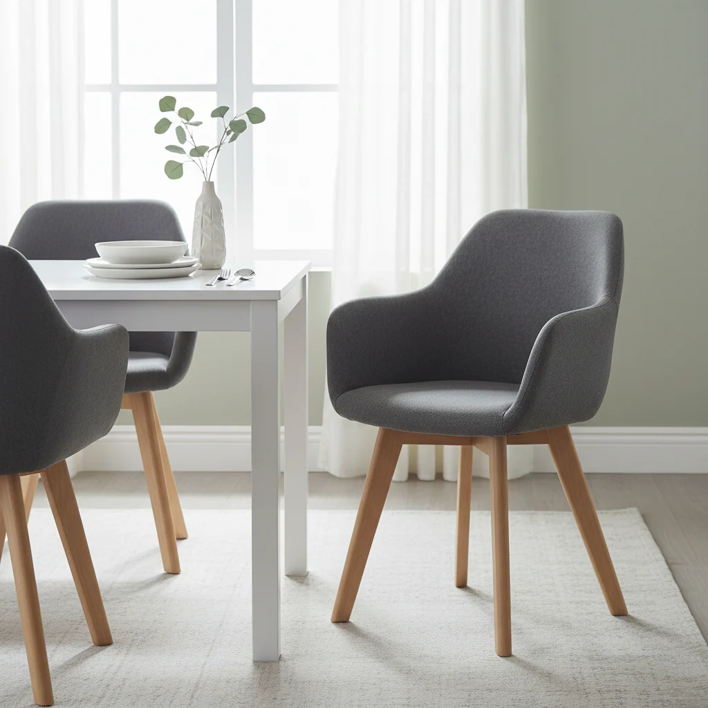 Stockholm Grey Fabric Chair With Wood Legs - Image 4