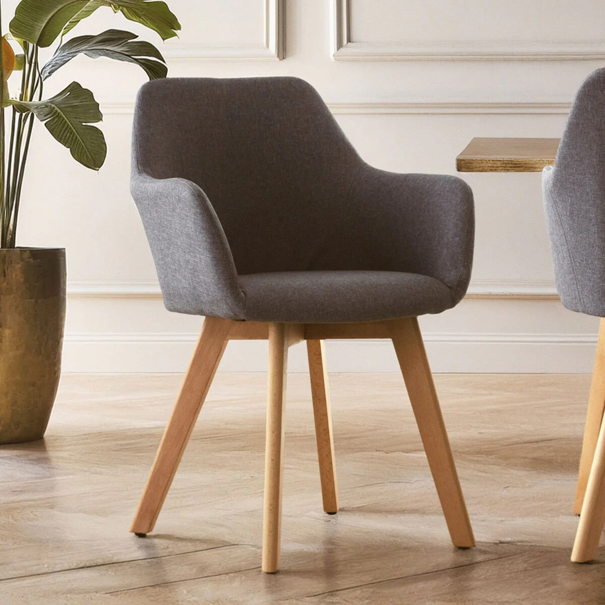 Stockholm Grey Fabric Chair With Wood Legs - Image 6
