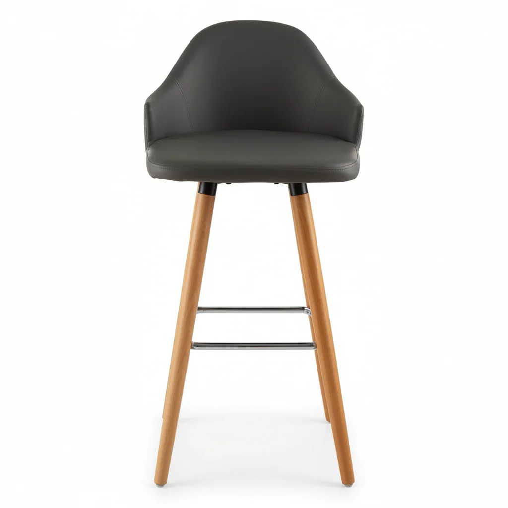 Stockholm Grey Faux Leather Bar Stool with Beechwood Legs